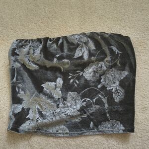 Urban Outfitters Velvet Floral Black and Gray Bando Top